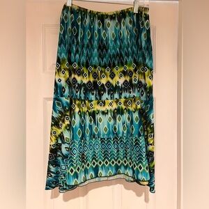 Boho Midi Tiered Skirt - Turquoise, black and lime